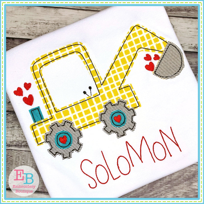 Back Hoe Hearts Bean Stitch Applique, Applique