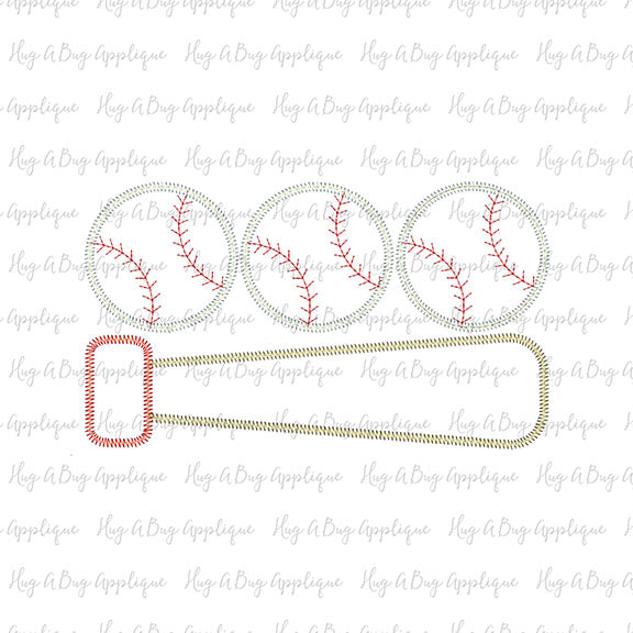 Bat Ball Trio Zig Zag Stitch Applique, Applique