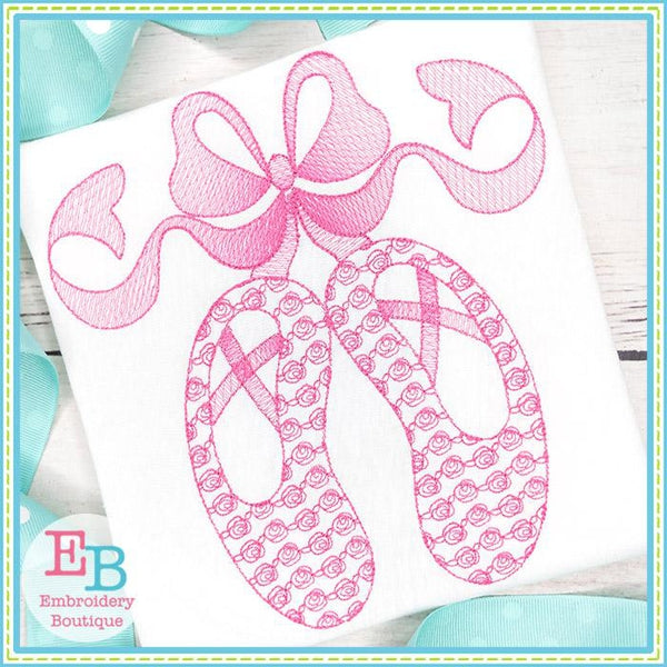 Ballet Shoes with Big Bow Motif Design, Embroidery