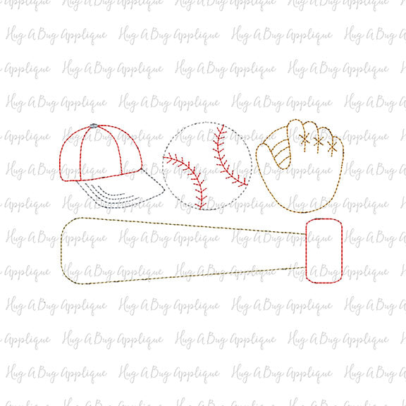 Baseball Gear Bean Stitch Applique, Applique