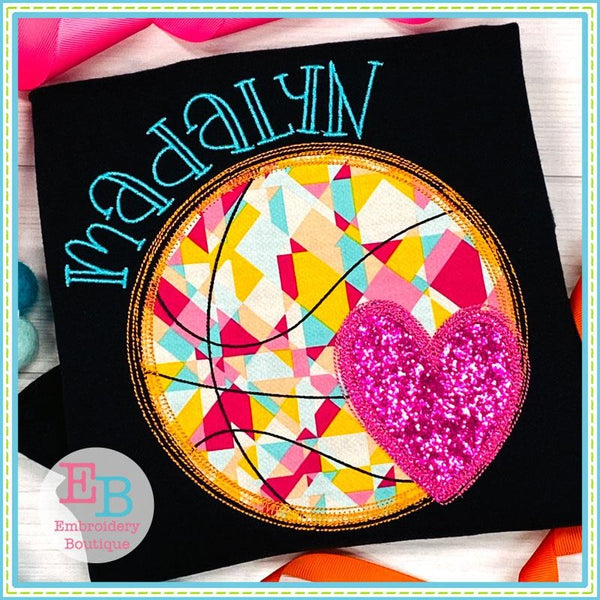 Basketball Heart Scribble Applique, Applique