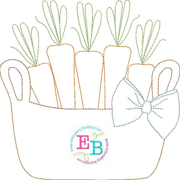 Basket of Carrots Bow Bean Stitch Applique, Applique, Embroidery Boutique