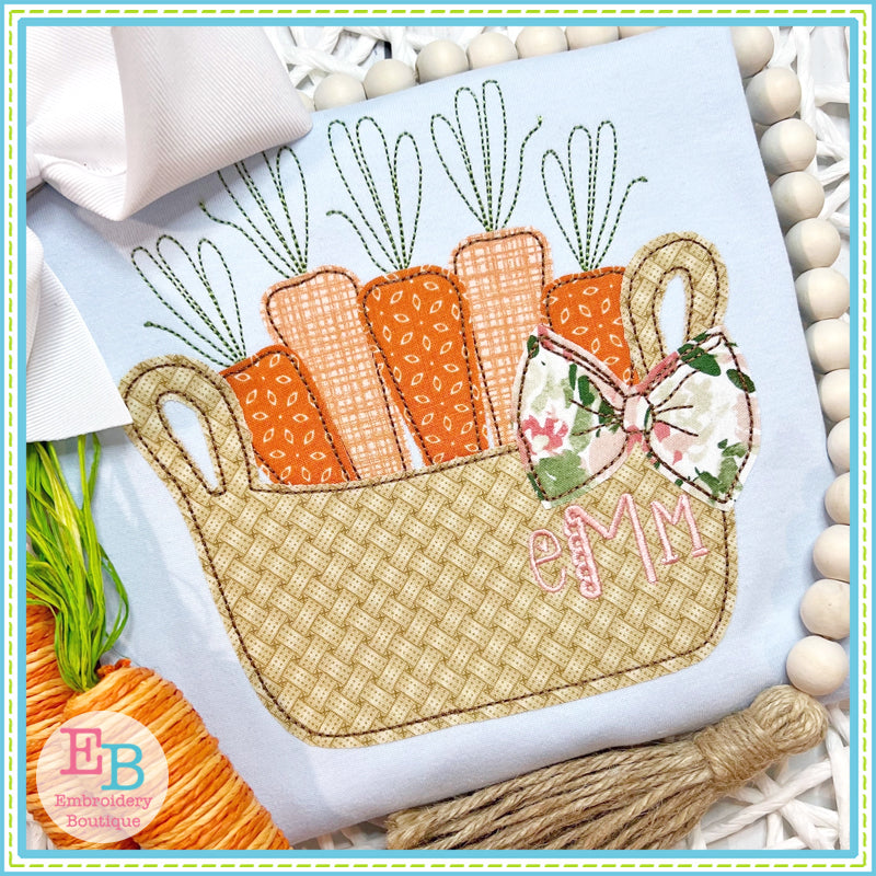 Basket of Carrots Bow Bean Stitch Applique, Applique, Embroidery Boutique