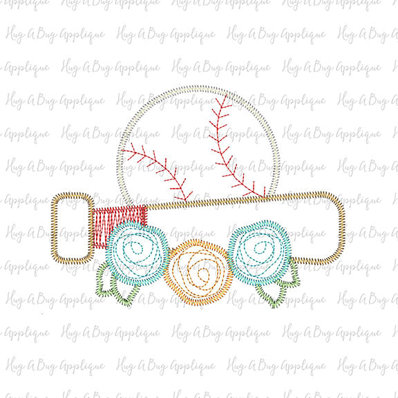 Ball Bat Flowers Zig Zag Stitch Applique, Applique