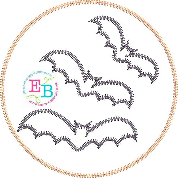 Bat Circle Zigzag Stitch Applique, Applique