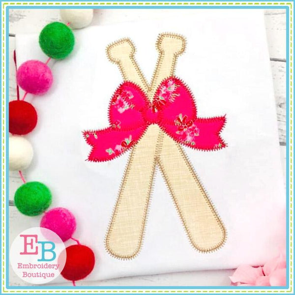 Baseball Bats Bow Zigzag Applique, Applique