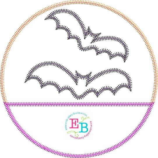 Bat Circle Split Zigzag Stitch Applique, Applique