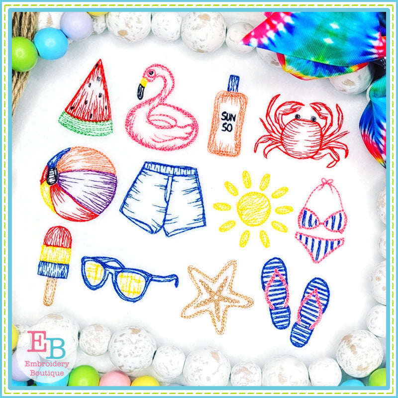 Beach Sketches Embroidery Design Set, Embroidery