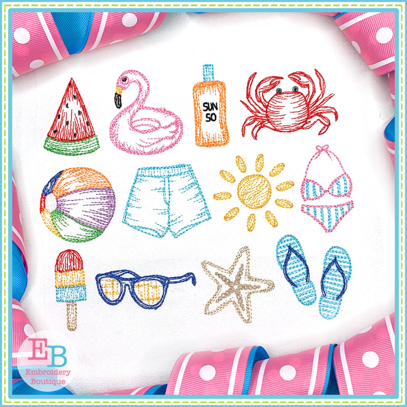 Beach Sketches Embroidery Design Set, Embroidery