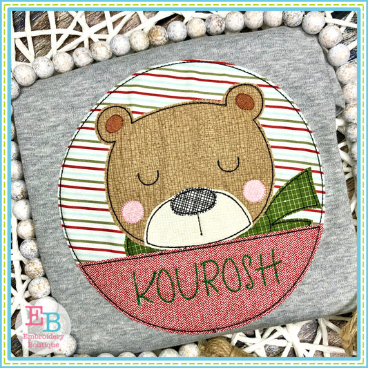 Bear Circle Bean Stitch Applique, Applique