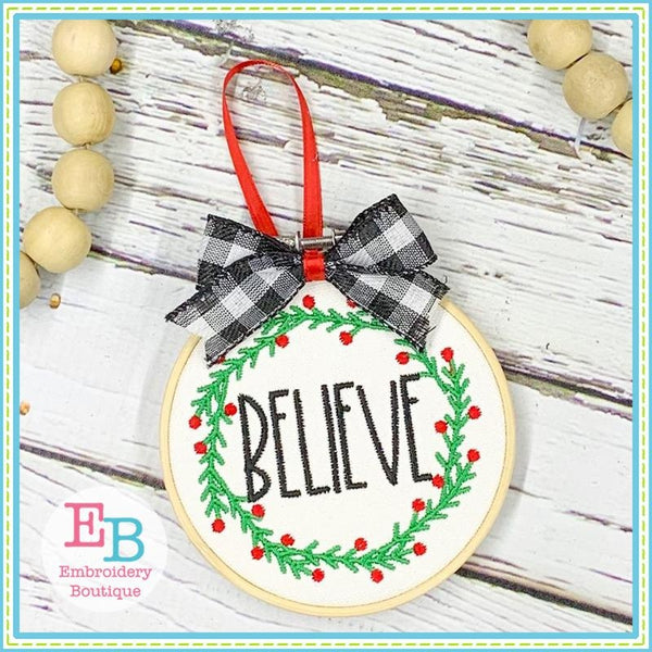 Believe Wreath Embroidery Design, Embroidery