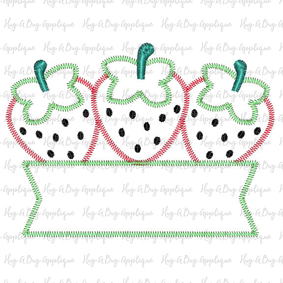 Strawberry Banner Zig Zag Stitch Applique Design, Applique