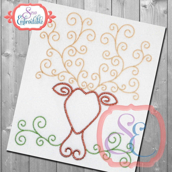 Stag Swirl Stem Embroidery Design, Embroidery