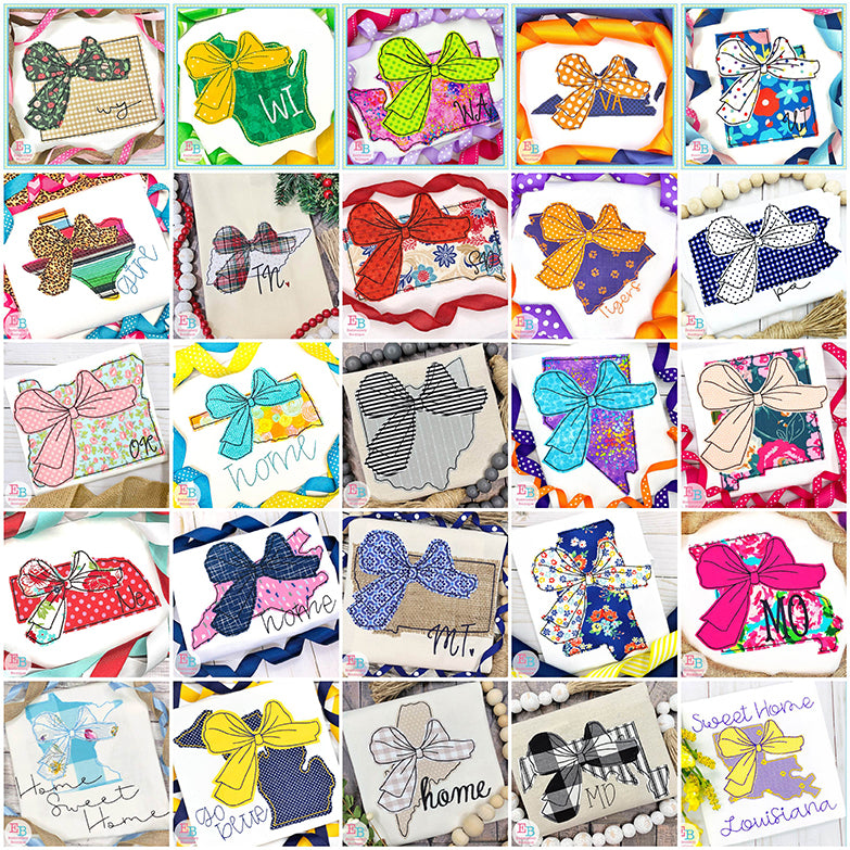 Big Bow 50 States Bean Stitch Applique Bundle, Applique