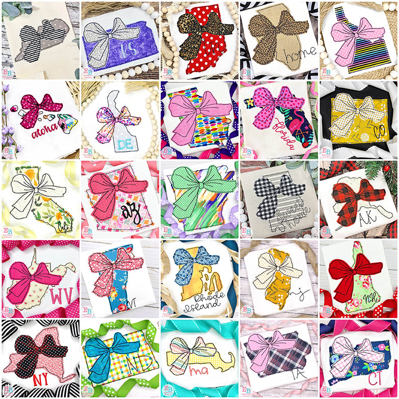 Big Bow 50 States Bean Stitch Applique Bundle, Applique