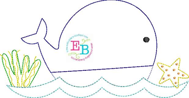 Big Whale Scene Bean Stitch Applique, Applique