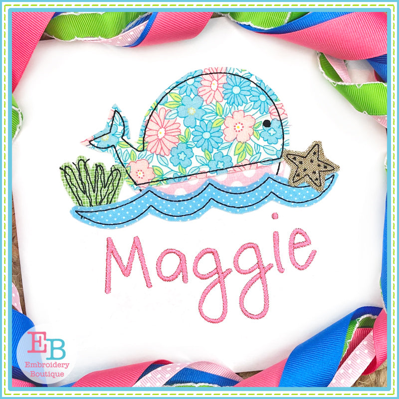 Big Whale Scene Bean Stitch Applique, Applique