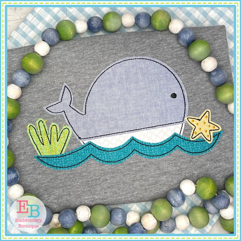 Big Whale Scene Bean Stitch Applique, Applique