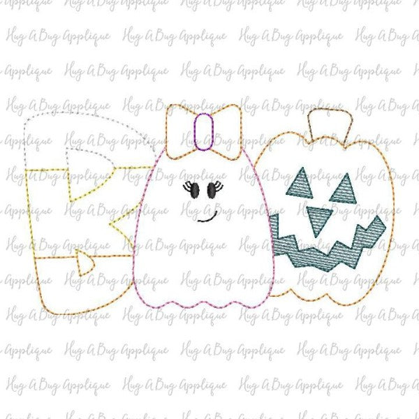 Boo Ghost Bow Jack Bean Stitch Applique Design, Applique