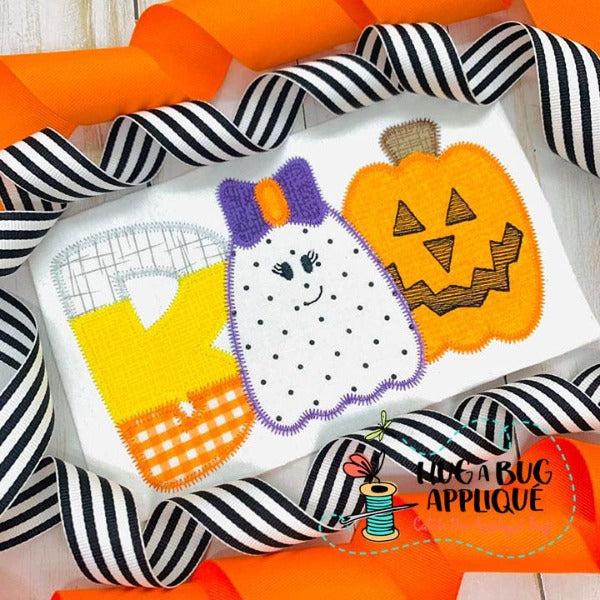 Boo Ghost Bow Jack Zig Zag Stitch Applique Design, Applique