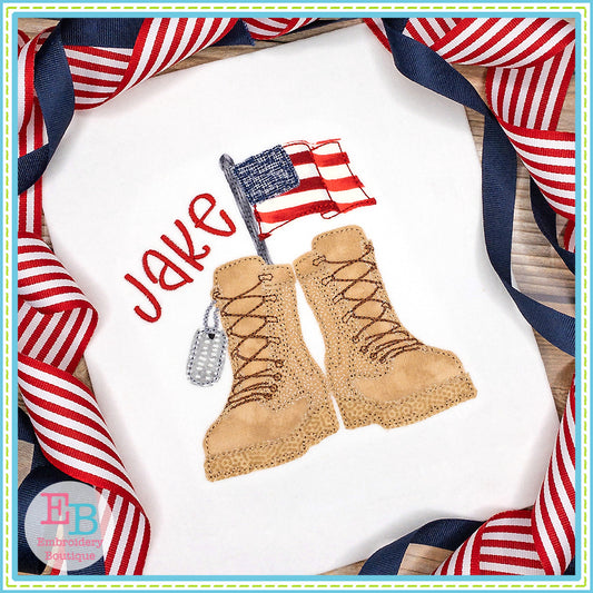 Boots Dog Tags Flag Applique, Applique
