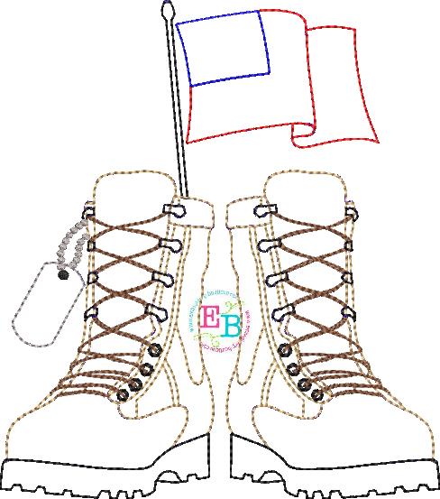 Boots Dog Tags Flag Applique, Applique
