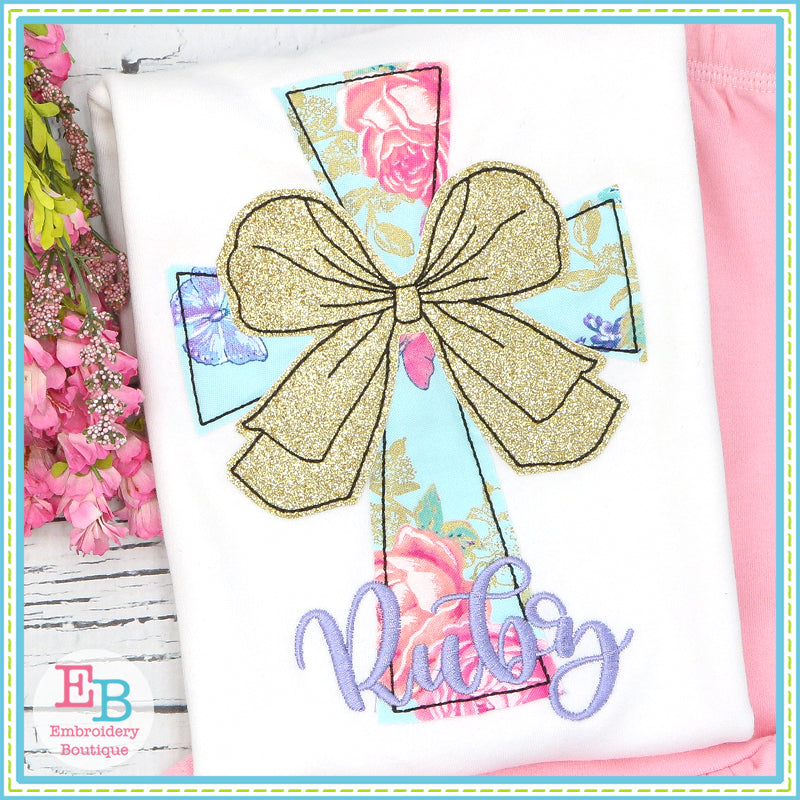 Big Bow Cross Bean Stitch Applique, Applique