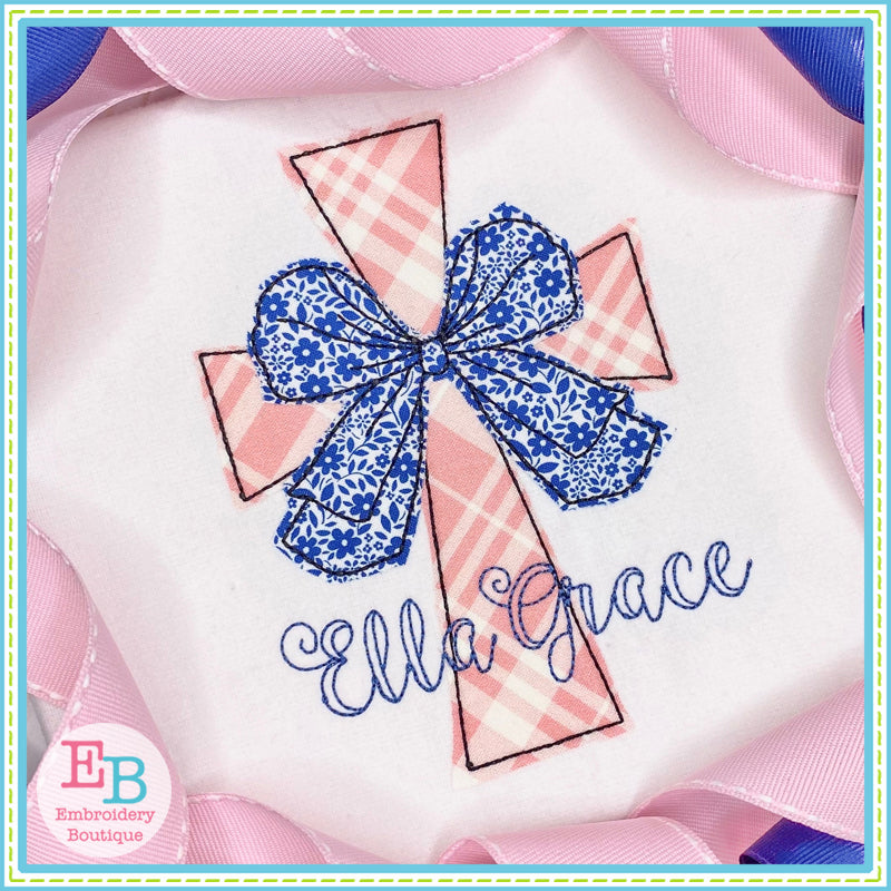 Big Bow Cross Bean Stitch Applique, Applique
