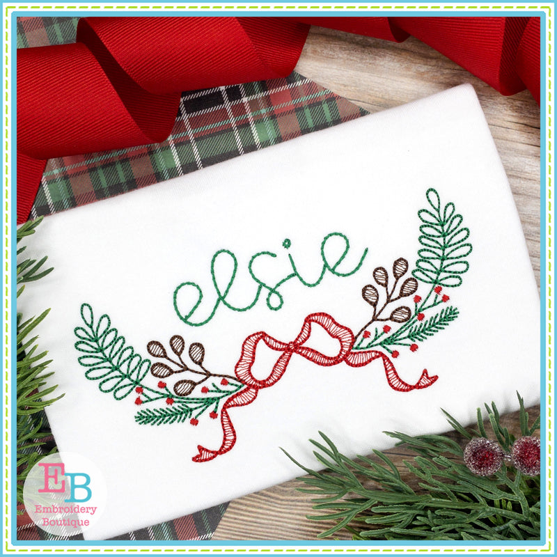 Bow Half Wreath Embroidery Design, Embroidery