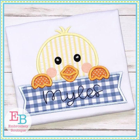 Boy Chick Banner Satin Applique, Applique