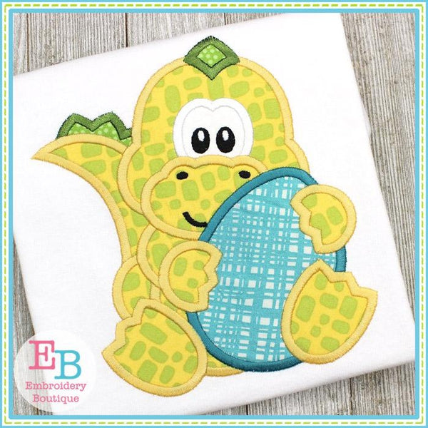 Dinosaur Boy Holding Egg Applique, Applique