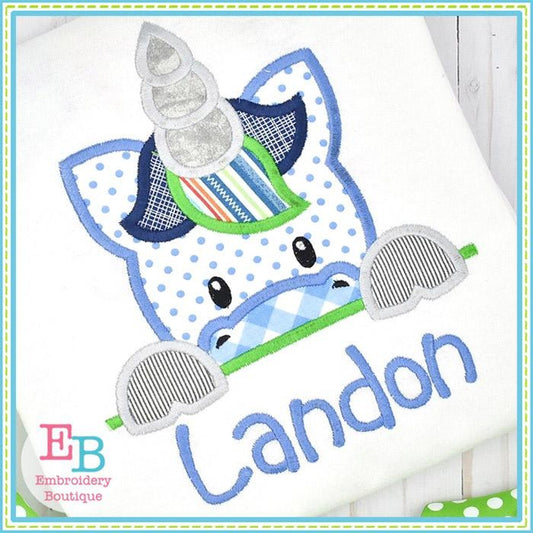 Unicorn Boy Peeker Applique, Applique