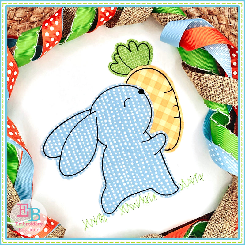 Boy Bunny Grass Bean Stitch Applique, Applique