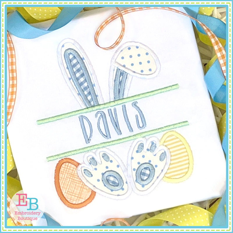 Boy Bunny Ears Banner Satin Applique, Applique