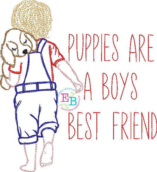Boy Puppy Watercolor Embroidery Design, Embroidery