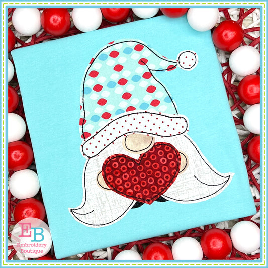 Boy Valentine Gnome Bean Stitch Applique, Applique