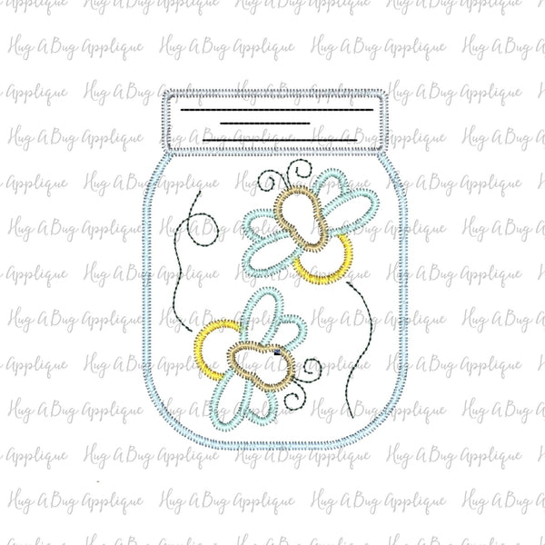 Lightning Bug Jar Zig Zag Stitch Applique Design, Applique