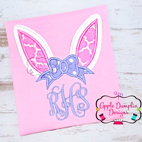 Bunny Ears with Bow Applique Design, applique