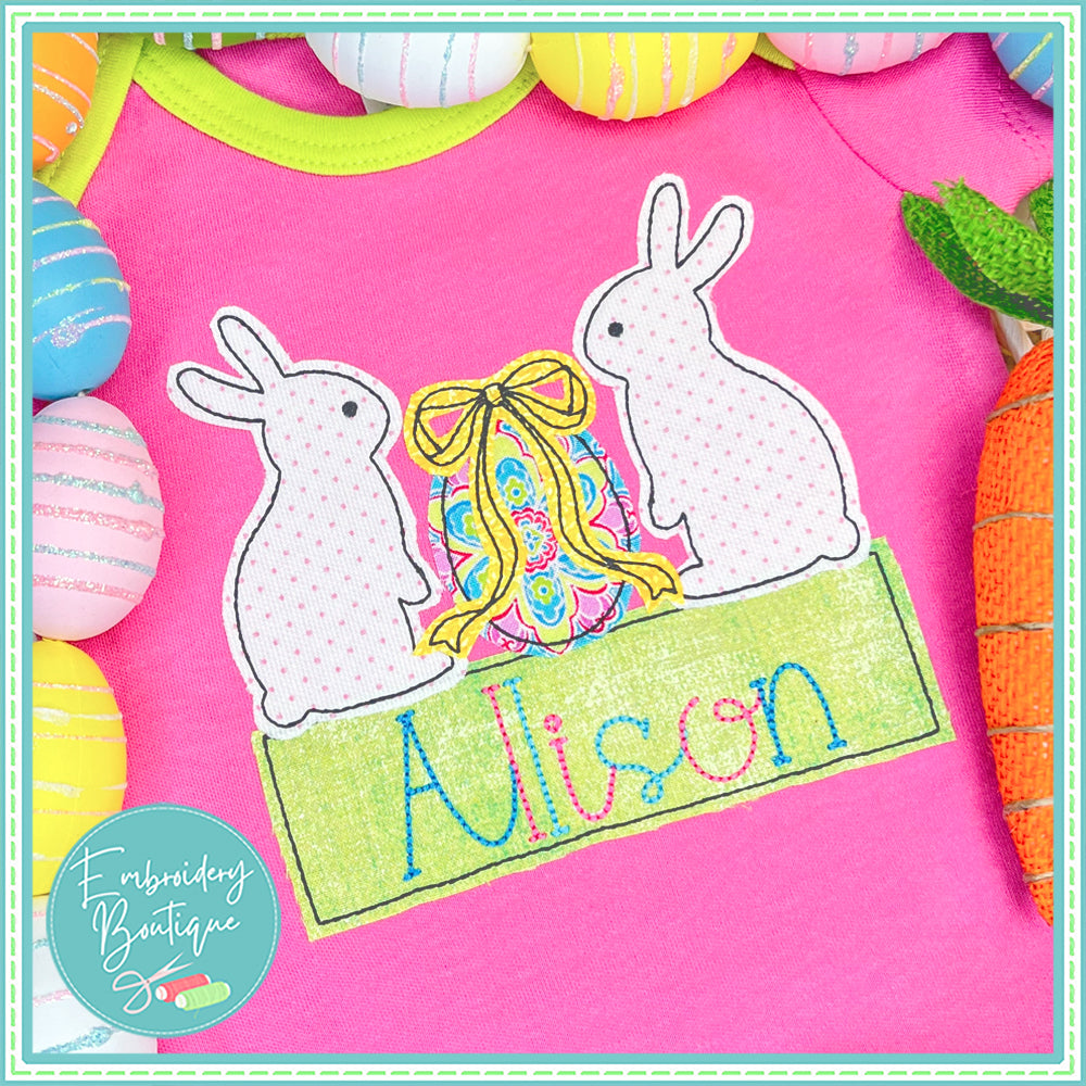 Bunnies Egg Bow Banner Applique, Applique, Embroidery Boutique