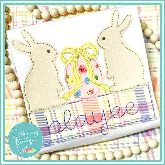 Bunnies Egg Bow Banner Applique, Applique, Embroidery Boutique