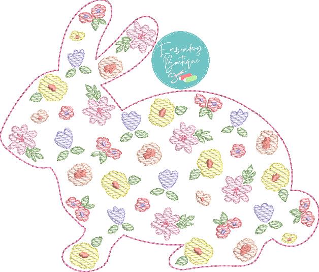 Bunny Flowers Overlay Applique, Applique, Embroidery Boutique