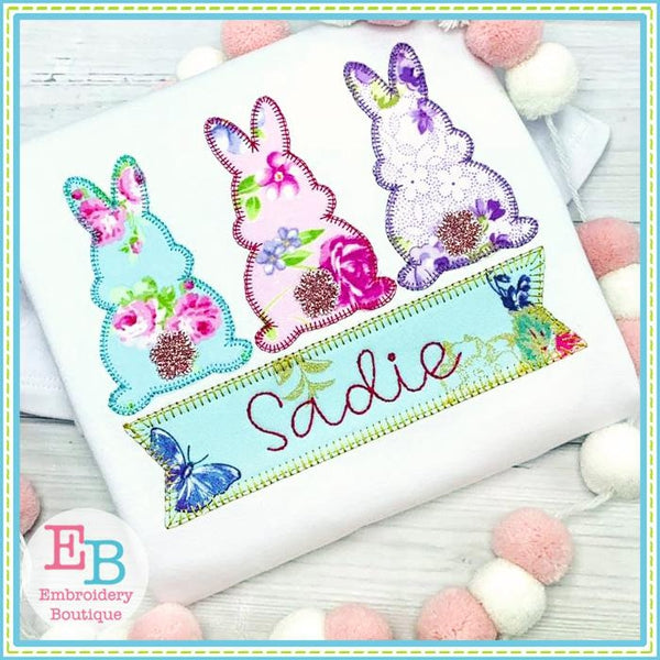 Bunny Back Side Trio Applique, Applique