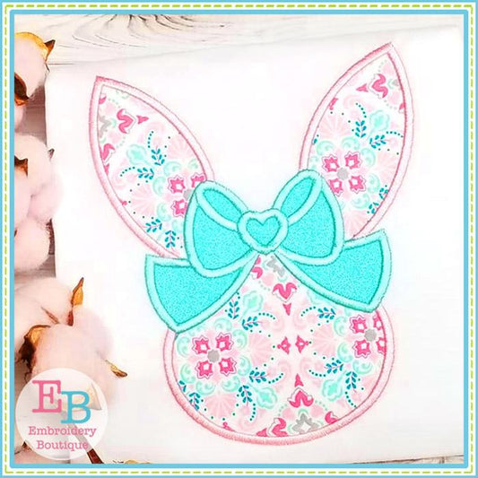 Bunny Head Big Bow Satin Applique, Applique