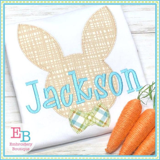 Bunny Head Bowtie Zigzag Applique, Applique