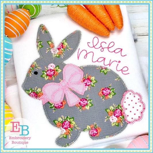 Bunny 2 with Bow Zigzag Applique, Applique