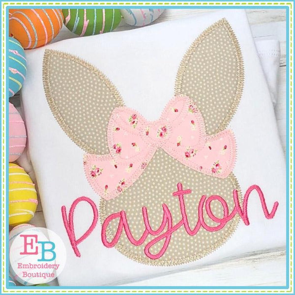 Bunny Head Big Bow Zigzag Applique, Applique