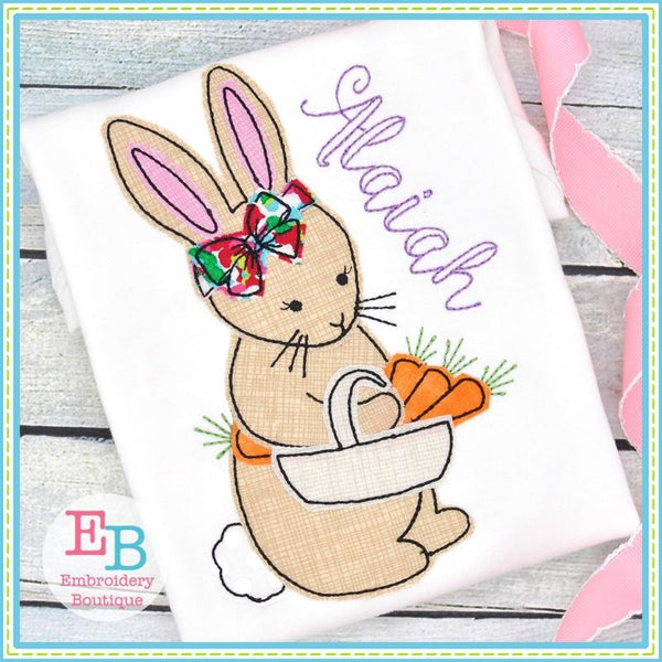 Girl Bunny Carrot Basket Applique, Applique
