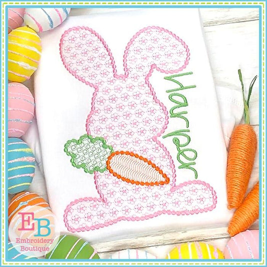 Bunny Floral Motif with Carrot Design, Embroidery