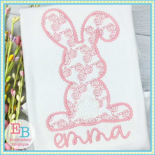 Bunny Backside Rose Motif Design, Embroidery