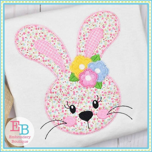 Sweet Lil Bunny Girl Face ZigZag Applique, Applique